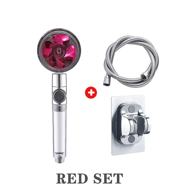 Powerful Pressurized Shower Set Fan Filter Showerhead One Touch Water Stop Sprayer Water Saving Handheld Showerheads