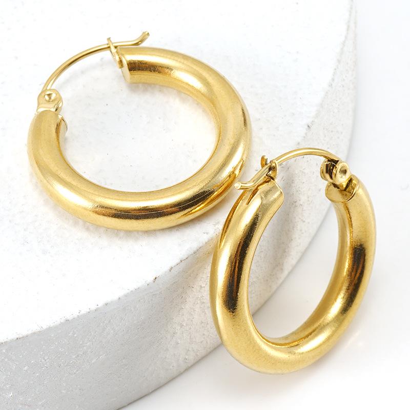 18K Gold Titanium Steel Hollow Hoop Earrings for Women - Versatile and Stylish