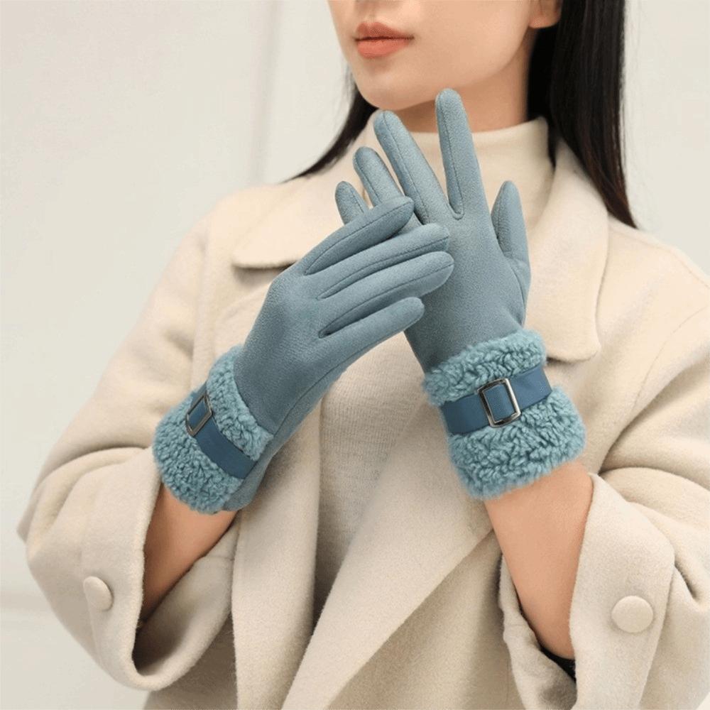 Windproof Winter Women's Gloves Full Finger Cycling Mittens Elegant Women Suede Gloves  Female