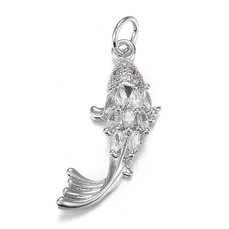 1 Piece Brass Ocean Jewelry Pendants Carp Fish Gold Plated Enamel Lucky Fish 3D Red Cubic Zirconia For DIY Necklace Making