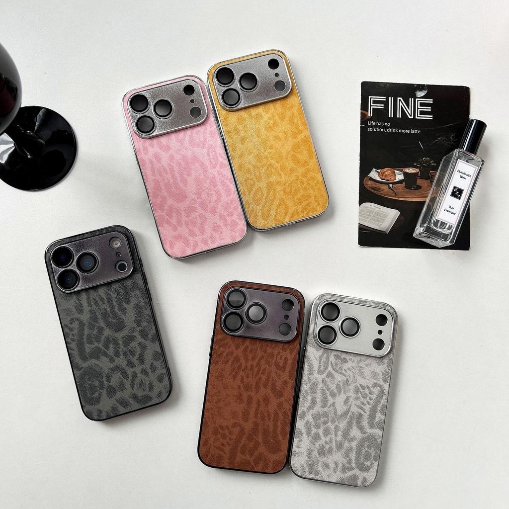 For Apple 17promax Leopard Leather Phone Case for IPhone 16 Protective Case 15 with Lens Film