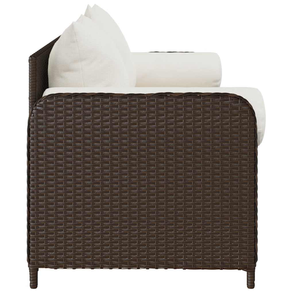 Garden Sofa with Cushions 3 Seater Brown Poly Rattan