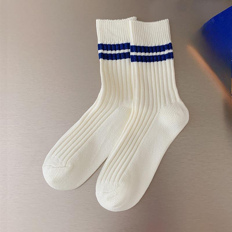 Female Autumn and Winter Stripe Color Bump Thick Line College Wind Tube Stack Socks