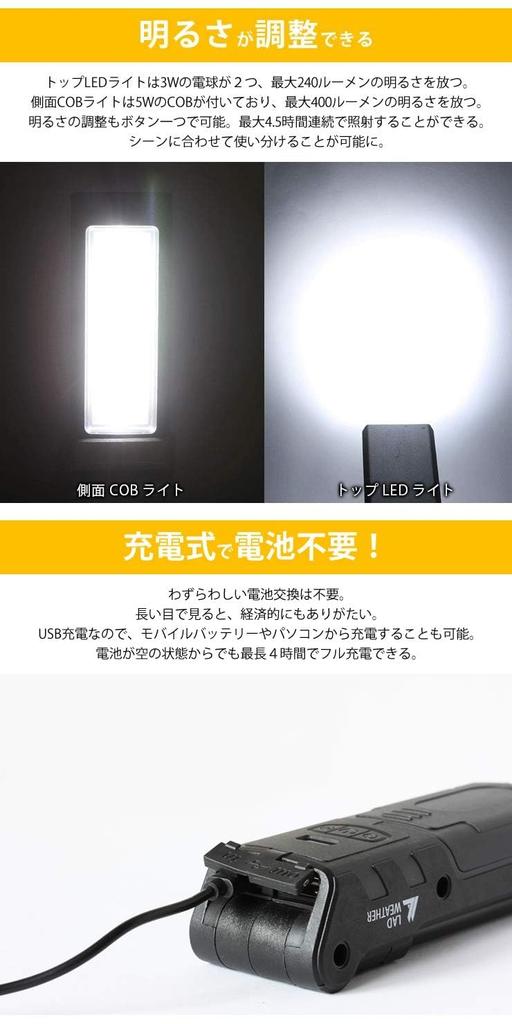 Radweather LED Work Outdoor Work Flashlight Light, 2-Way Lighting, Foldable, Rechargeable, Lightweight, Camping, Light, (Red)