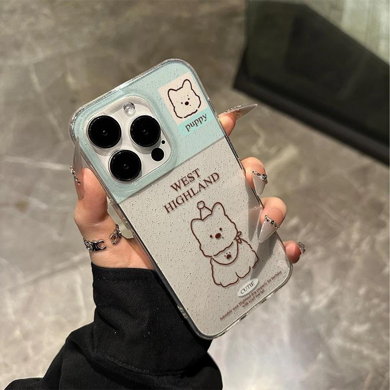 Ice blue line West Highland applies to Apple 17promax mobile phone case iPhone16 glitter 14 cute 15 soft case
