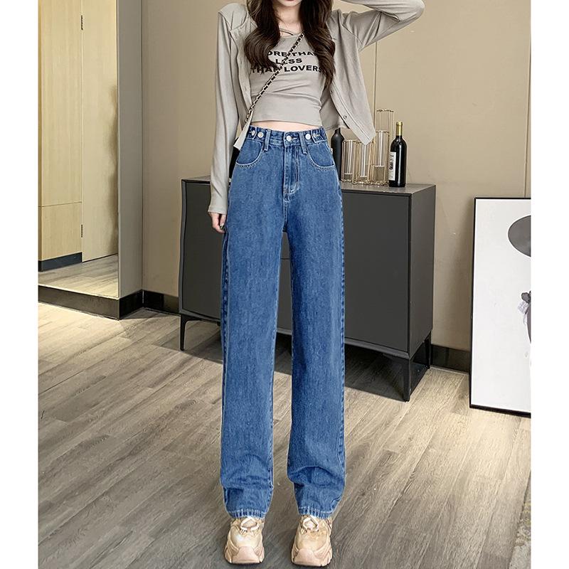 

863 Retro Hong Kong Style Women s High Waist Wide Leg Jeans with Adjustable Waist - 2022 2XL