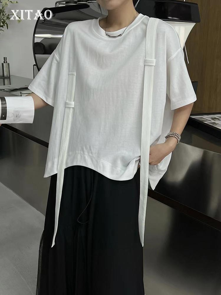 

XITAO лоскутные футболки с короткими рукавами, однотонные свободные топы, новые женские GJ2023