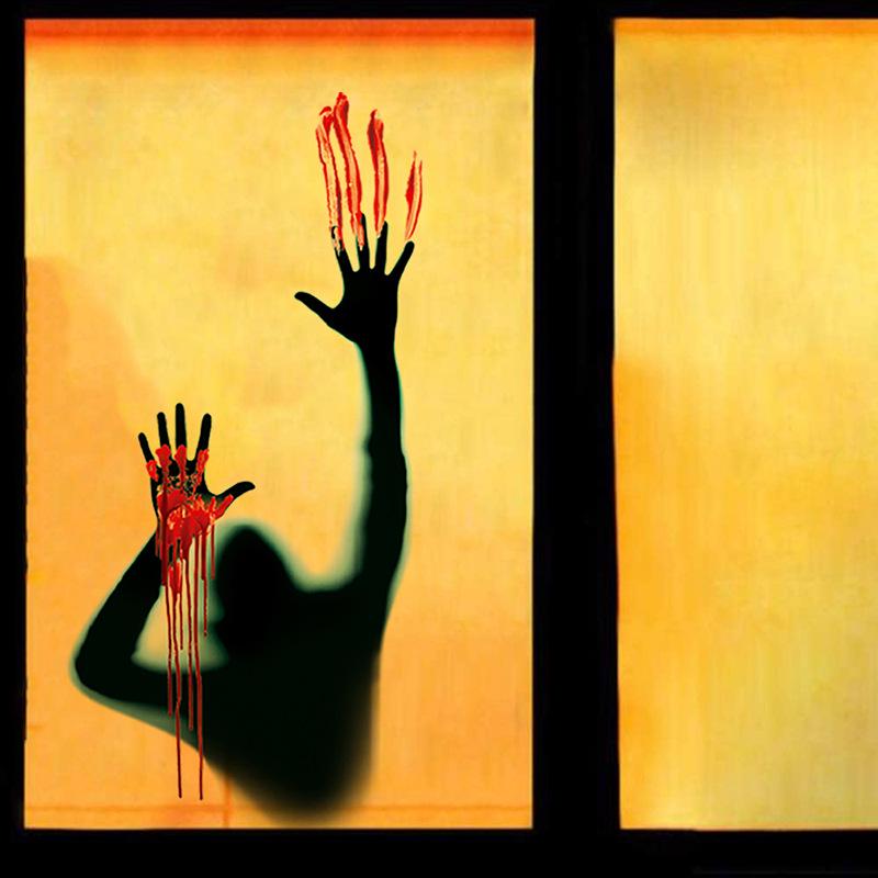 Halloween Red Blood Hand Wall Stickers - Self-Adhesive Decor for Bedroom & Living Room