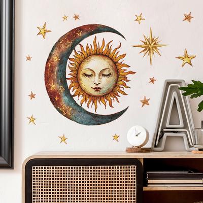 Adesivi Murali Decorativi Creativi Retrò Stelle Luna Camera da Letto Soggiorno Casa Sfondo Abbellimento