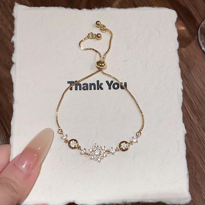 Adjustable Floral Zircon Crystal Bracelet Women Gold Tone Delicate Handcrafted Jewelry Accessory