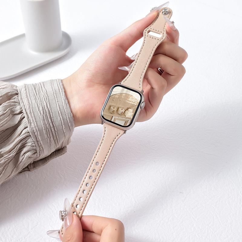 Compatible with Apple iWatch S10, Xiaomi 89Pro, Redmi 4, Huawei GT5: Women's Studded Small Waist Genuine Leather Watch Band