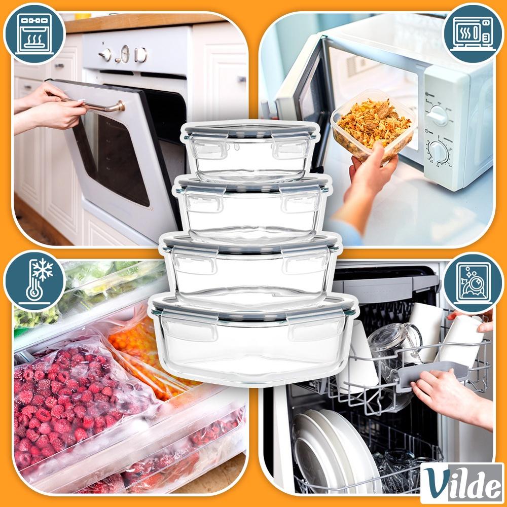 4X Heat-Resistant Glass Kitchen Food Containers Set