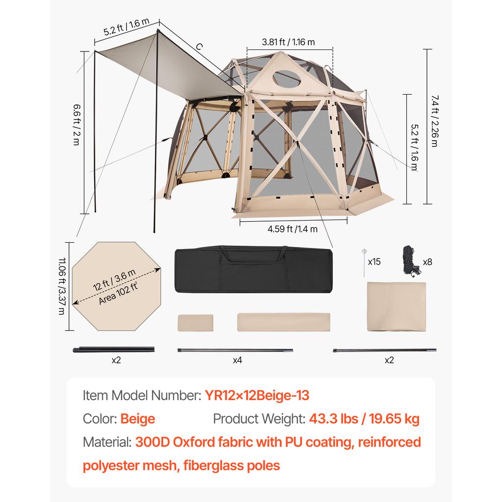 SucceBuy Pop up Gazebo Screen Tent Large Camping Canopy Tent with Removable Top & Carry Bag Quick-Set & Bite-Proof for Backyard