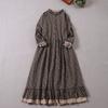 Women's Fashion Cotton Linen Long Sleeve Splicing Loose Large Size Floral Dresses