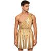 Herren Antikes Griechisch-Römisches Metallisch Glänzendes Toga Kostüm Ein Schulter Elastische Taille Tunika Kleid