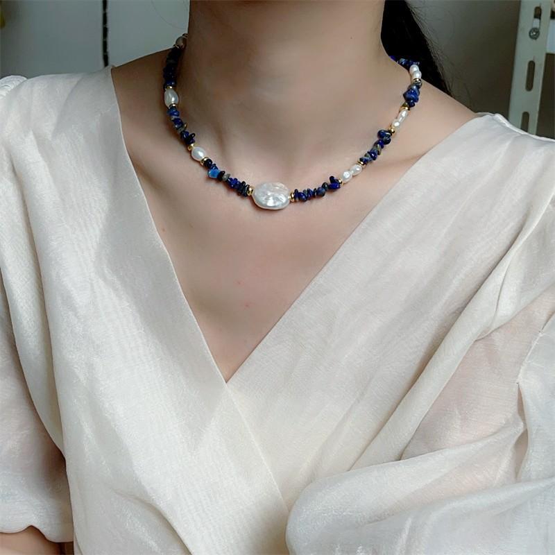 Lapis Lazuli Natural Baroque Special-Shaped Freshwater Pearl Bracelet Light Luxury Fashion Irregular Lapis Lazuli Bracelet Set