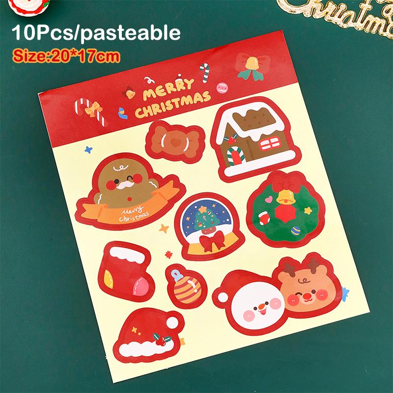 

10Pcs Creative Christmas Stickers Kids Cartoon Decorations Stickers Student Diy Material Stationery Stickers Christmas Gifts A4