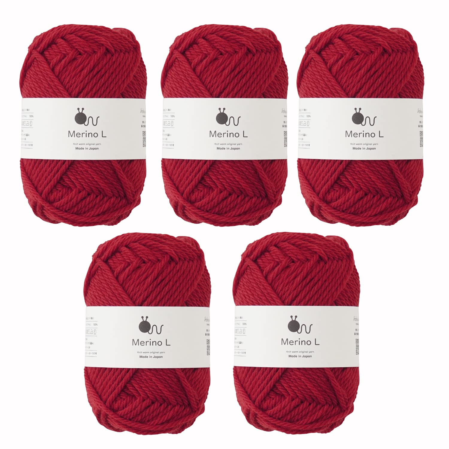 

Knitworm Merino 5 Extra 40g Made in 104 Red Yarn, Balls, Large, Thick, (Approx. 56m), Japan,