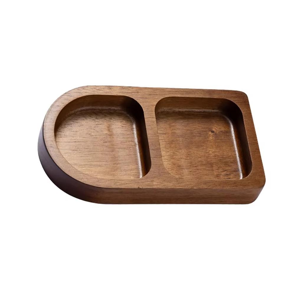

1Pcs Retro Seasoning Tray Wooden Food Plate Durable Solid Wood Tray Kitchen Dinner 2 Grids