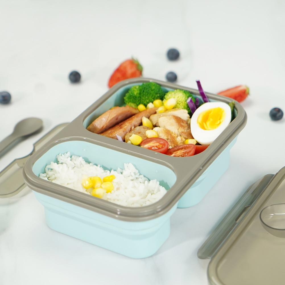 Silicone Collapsible Lunchbox 2 Compartments Large Bento Box Microwave Dishwasher Freezer Lunchbox
