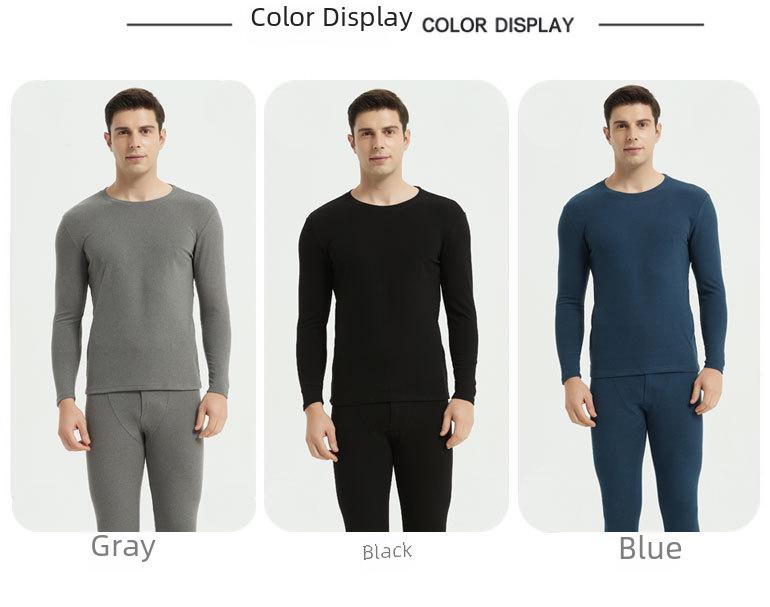 Solid Color Double-Sided Brushed Warm Base Layer Set for Women & Men - Round Neck Top & Pants for Autumn