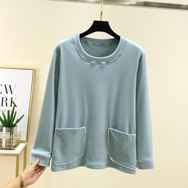 round Neck Dralon Warm Long Sleeve T-shirt Winter Thickened Casual Bottoming Shirt Double-Sided Brushed Plus Size Homewear Tops
