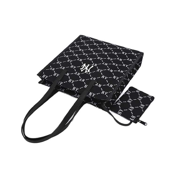 MLB Monogram Series Vintage Floral Print NY Yankees Detachable Large Capacity Polyester Tote Bag Women tote bags Black 3AORM012N-50BKS