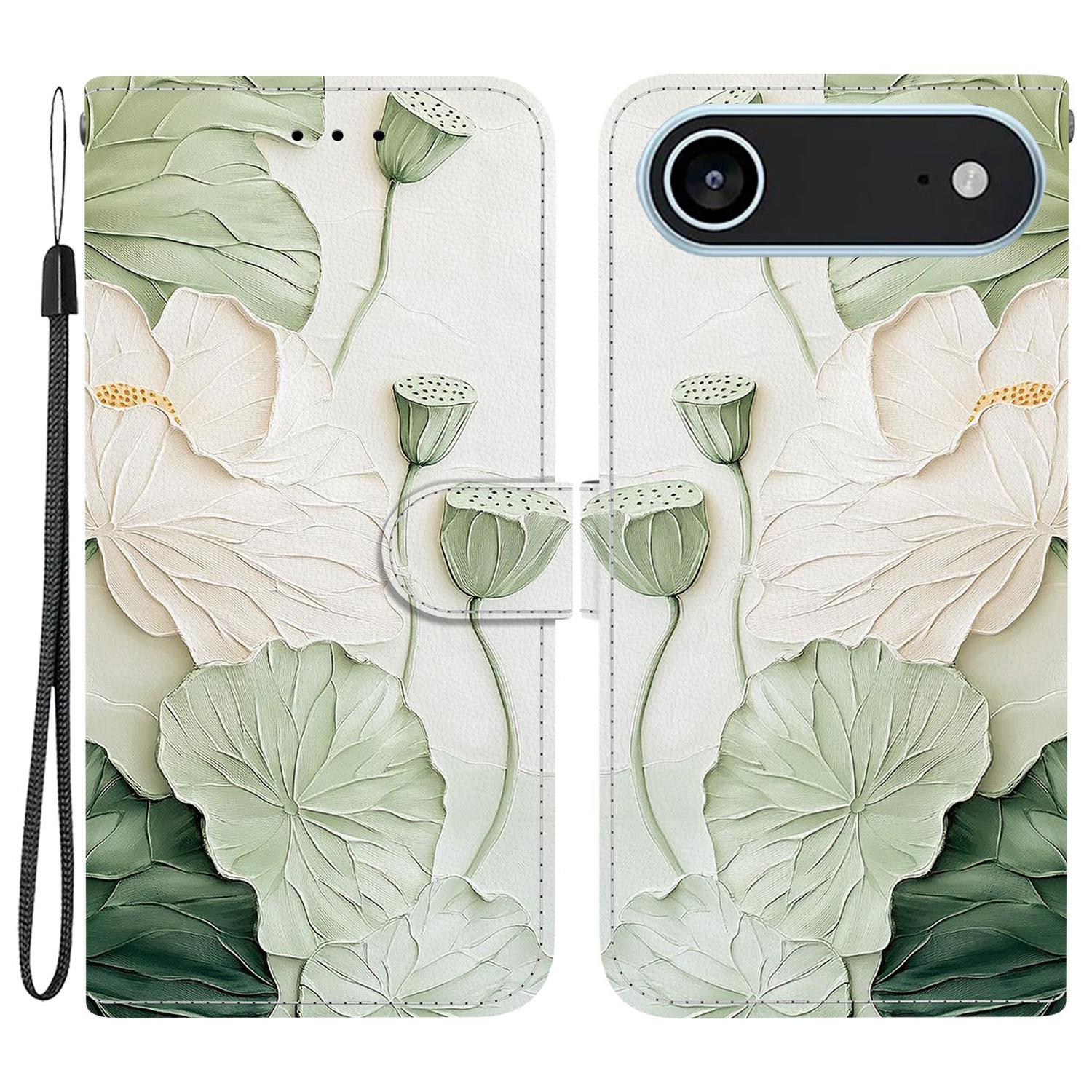 For iPhone Air Wallet Case Pattern Printing Leather Stand Phone Cover with Strap C