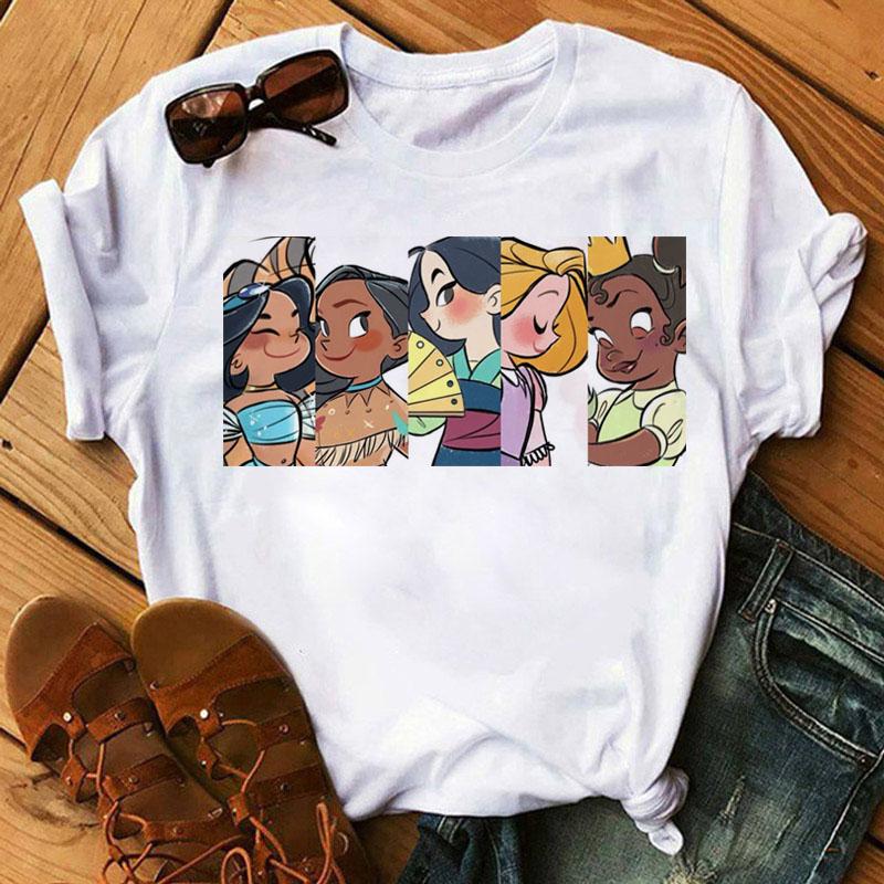 Disney Cartoon Princess Printed Women T-shirt Kawaii Graphic Printed T Shirt Summer Casual Short Sleeve Female Tops Tshirt Tees