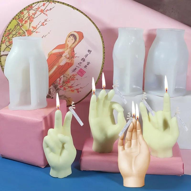 Silicone Candle Mold Creative Gesture Aromatherapy Candle Making Supplies Wax Mould Plaster Chocolate Soap Molds Home Decoration