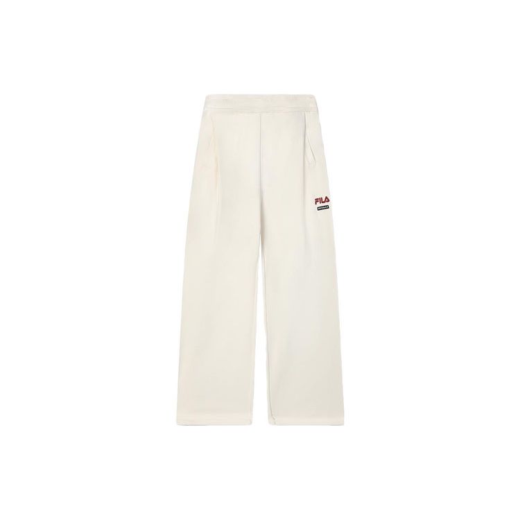 FILA Solid Logo Mid-Rise Straight Leg Casual Pants Women bottoms Mist-Lotus-White F51W349605A-IV