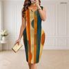 Women Plus Size V Neck Sleeveless Abstract Printed Bodycon Midi Dress