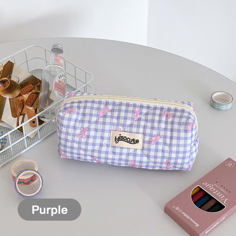 Cute Color Blocking Checkered Pencil Case, Girls' Stationery Storage Bag, Large Capacity Cosmetics and Miscellaneous Storage Bag
