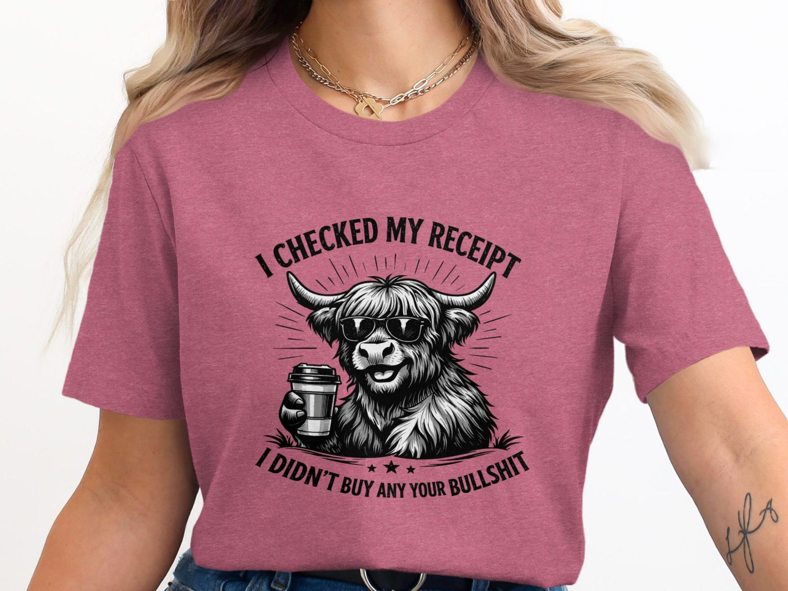 Highland Cow T-Shirt, Funny Sarcastic Quote, Coffee Lover Animal Tee 2XL