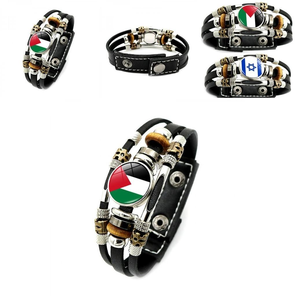 Israeli Palestinian Leather Bracelet European And American Punk Style Multilayered Beaded Bracelet