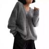 2024 Mink Hair V-Neck Cardigan: Loose Fit, Long Sleeve Sweater for Autumn/Winter Women