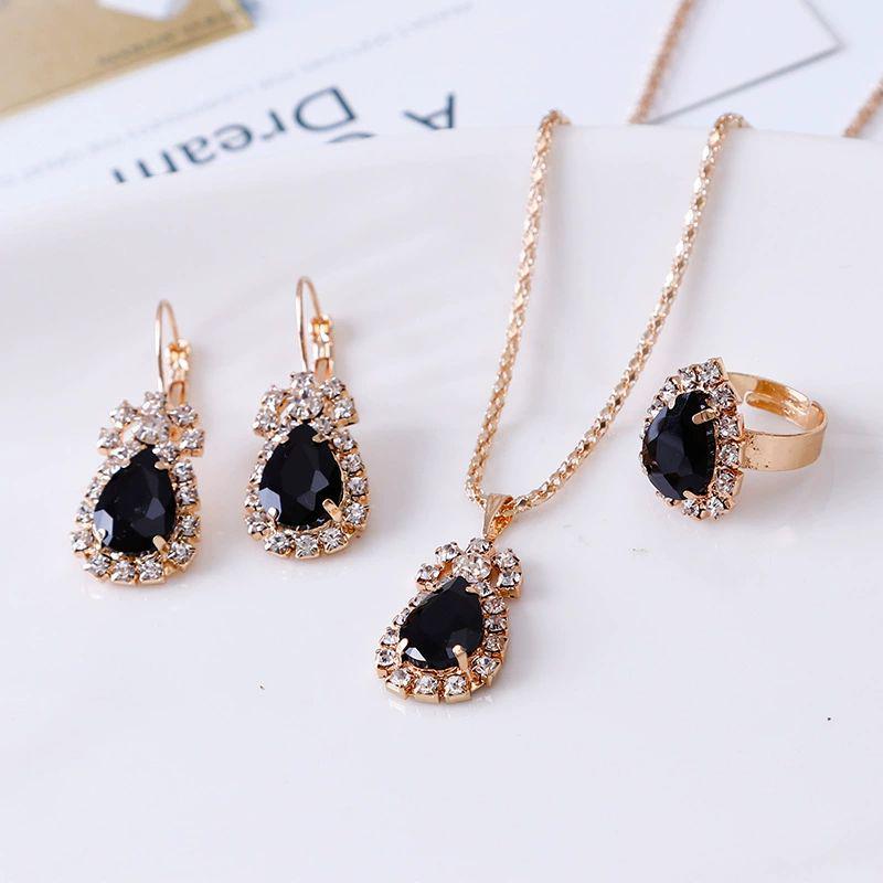 European Trendy Water Drop Jewelry Set: Necklace, Earrings, and Ring for Evening Parties