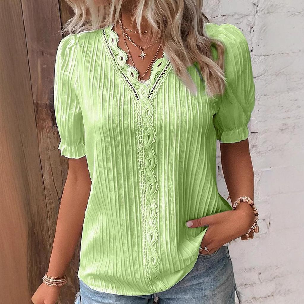 Summer new vacation fashion hollow short-sleeved women's shirt