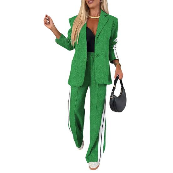 Damen Freizeitanzug 2-teilig/Set Abendkleid für Damen Langarmjacke Lockere Streifen Hose mit weitem Bein