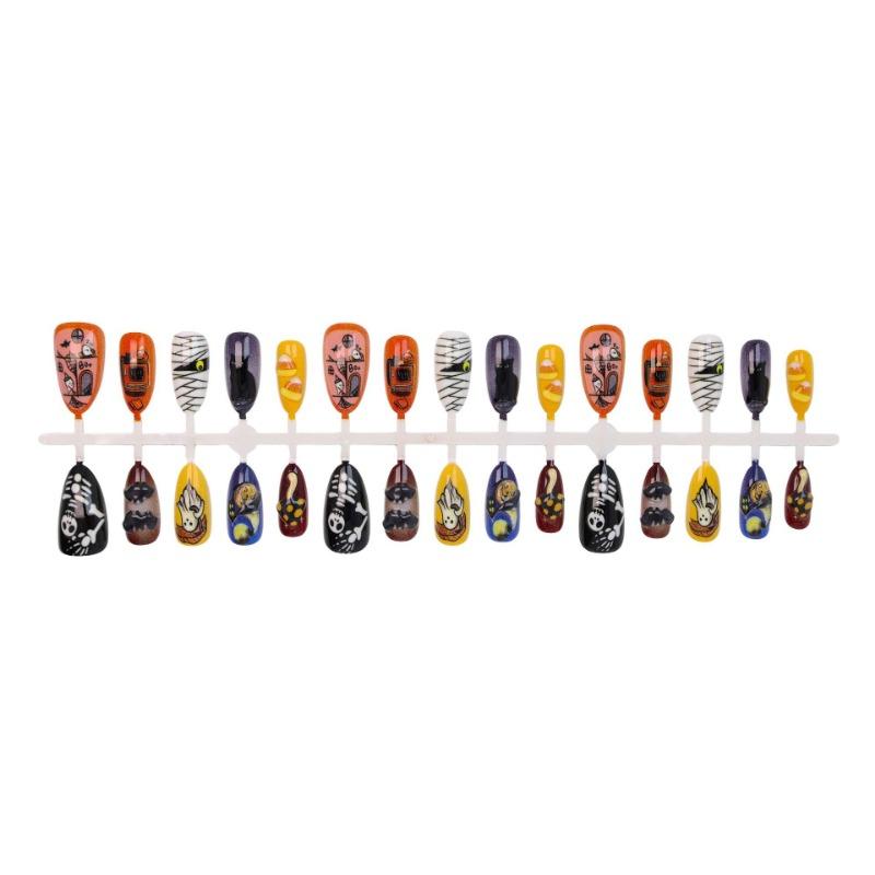 Halloween 3d Embossed Bat Ghost Skull Press On Nails For Women