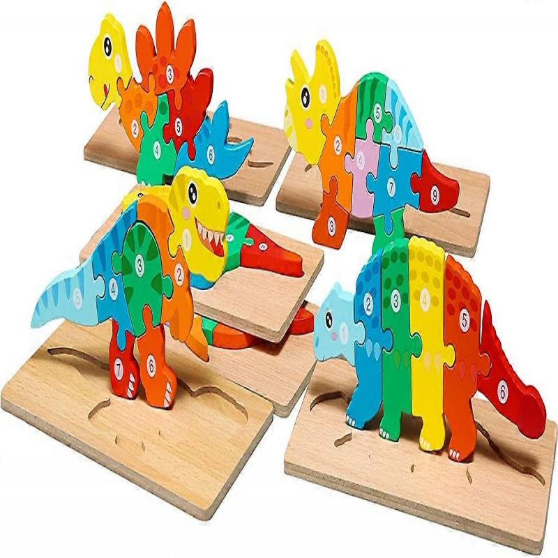 6 Pack Animals Wooden Puzzles for Kids Ages 3-5,Cute Dinosaur Whale Toddler Gift Preschool Game Puzzle,Cartoon Shapes Numbers Learning Developmental E