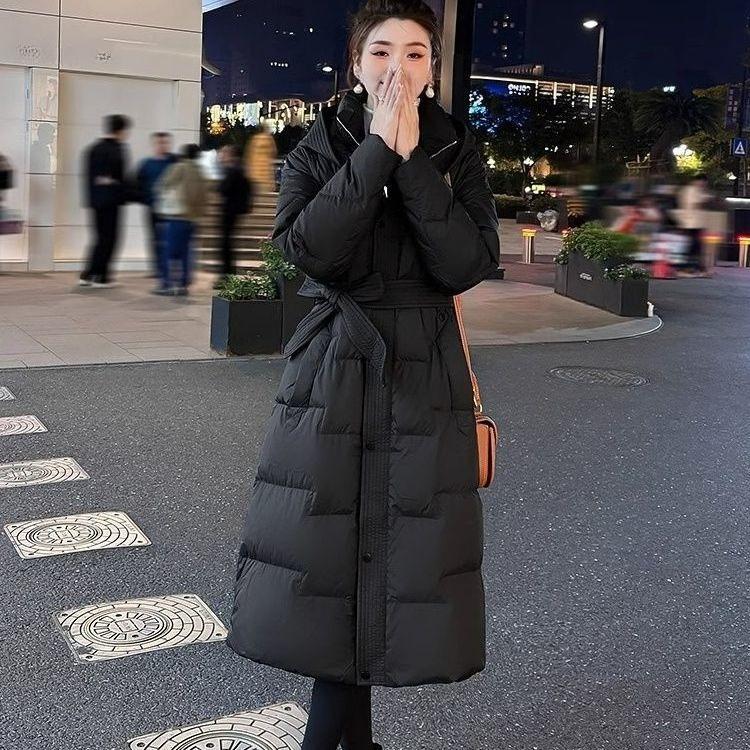 Winter Casual Cotton Coat Women Oversize Long Slim Fit Pure Color Simple Outwear