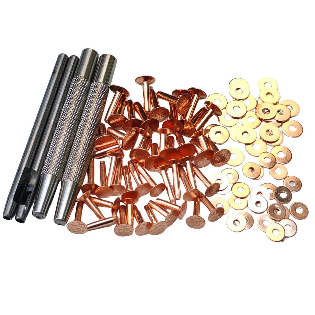 Copper Rivets and Burrs Size 9 and Size 12 Copper Rivet Fastener Install Setting Tool Hole Punch Tool Assorted Kit
