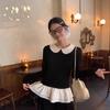 Korean Doll Collar Ruffle Long Sleeve Women's T-shirt - Slim Fit, German Fleece, Autumn/Winter 2025
