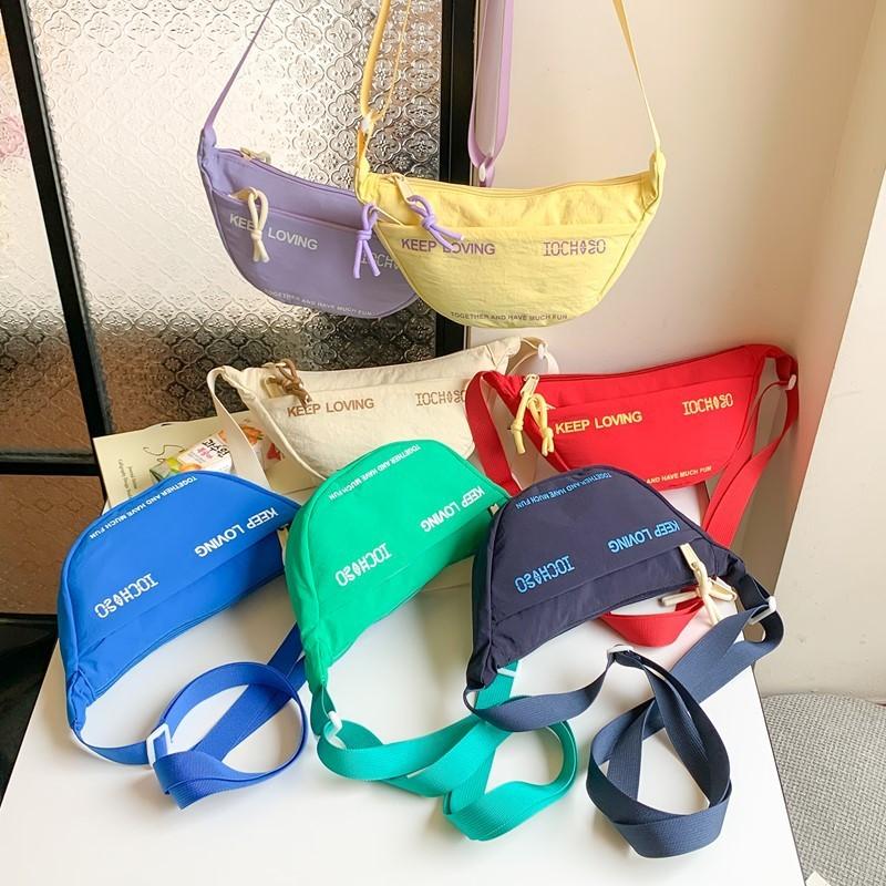 Blocked Color Simple Letter Printed Dumpling Shaped Children Bag Shoulder