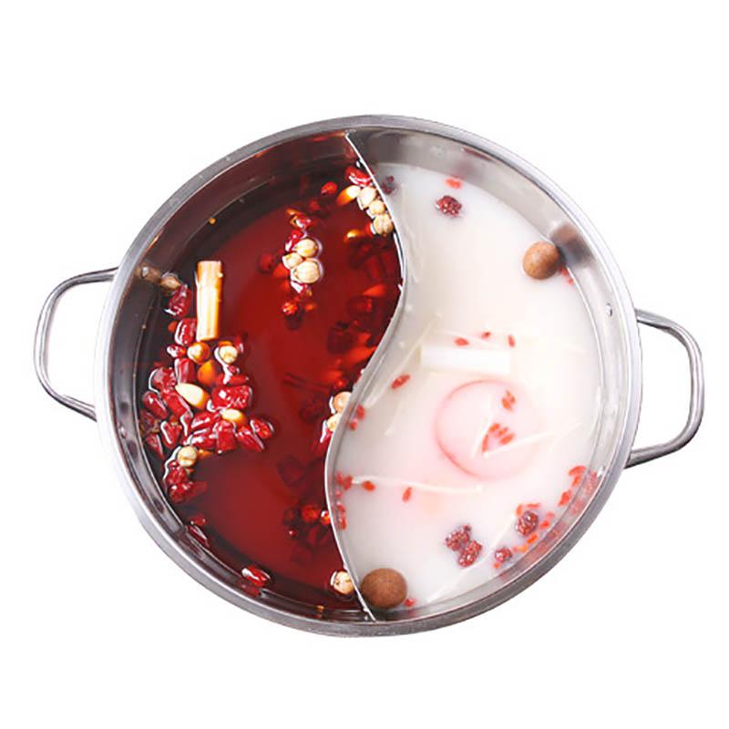 Chinese Hot Pot with Lid Thicken Stainless Steel 2 In 1 Divided Hotpot Kitchen Cooking Pan with Cover Gas Stove Induction Cooker