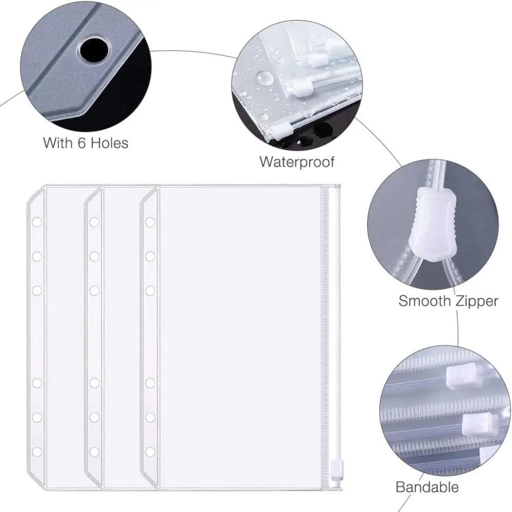 

5PCS Zipper Loose Leaf Bag PVC Binder Pocket High Quality Envelopes Pocket A5