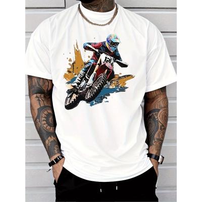 Men'S Trendy Casual Graphic T-Shirt Featuring a Motocross Rider Jumping a Dirt Bike, Perfect for Sportswear And Everyday Wear