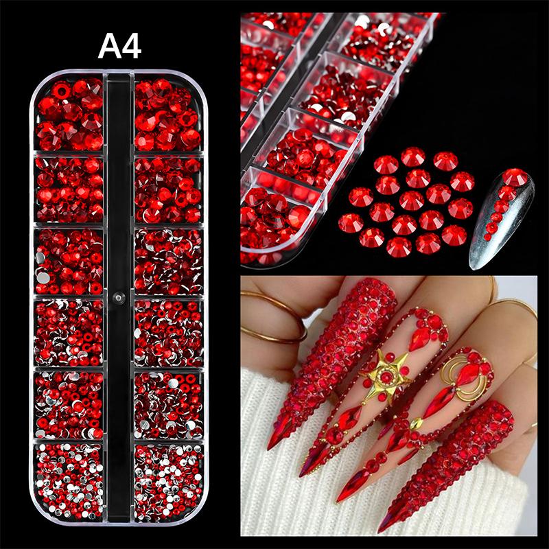 

Nail Art 12 Grids Colorful Flatback Gems Diy Manicure Decor 3D Nail Diamond For Makeup, Nails, And Crafts