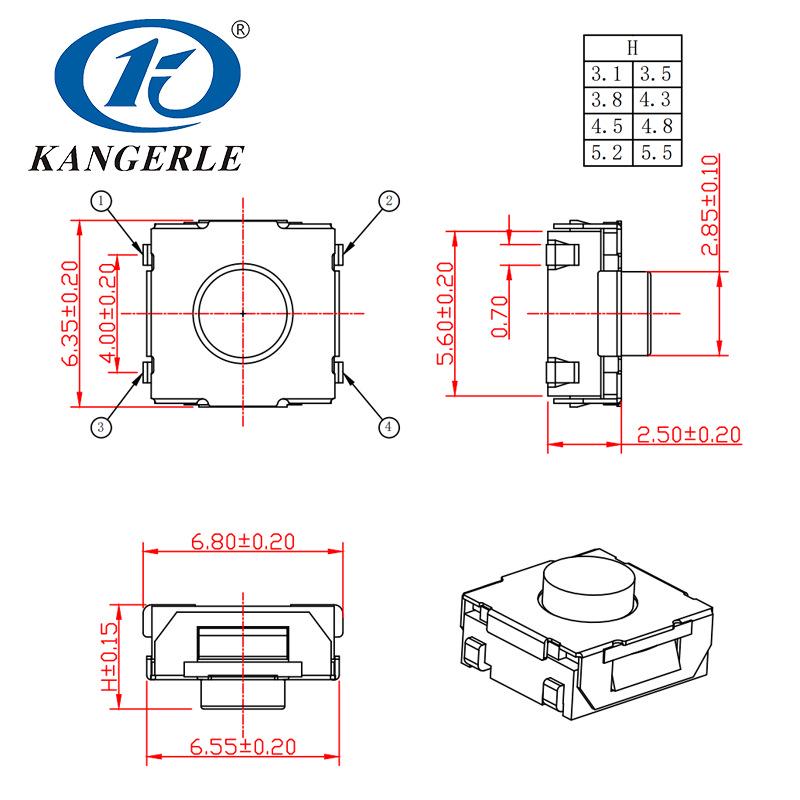 IP67 Waterproof Tactile Switch for Washing Machines, Rated for 100,000+ Uses, Tape-Packed.